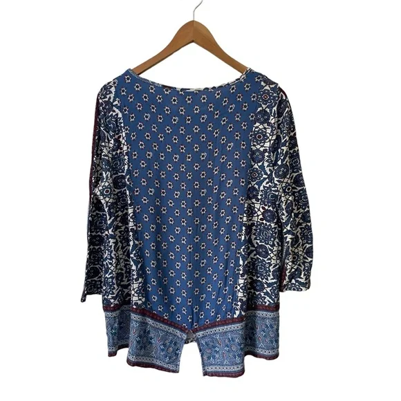 Lucky Brand | Boho Mixed Print 3/4 Sleeve Lightweight Shirt Size L - Picture 2 of 8